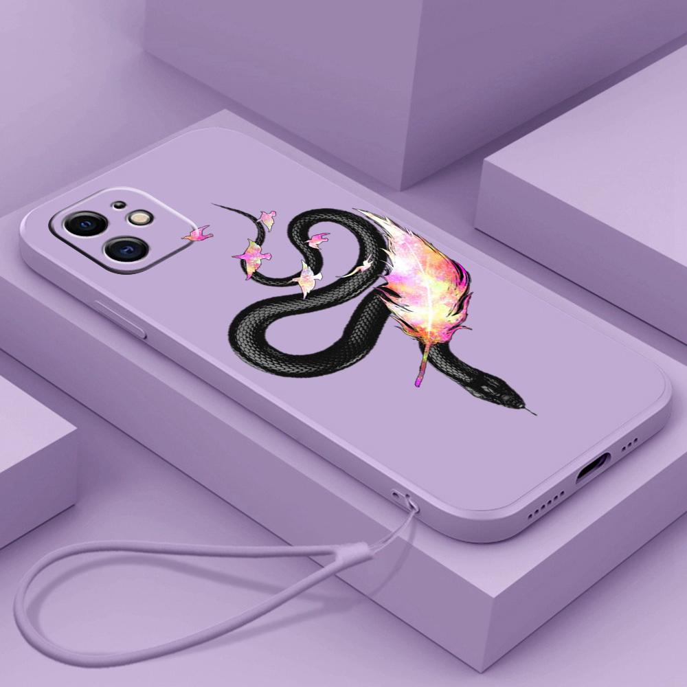 N77 Бабочка Черное Золото Змея с ремешком Силиконовые чехлы для телефонов с прямыми краями для Xiaomi Poco X5 Redmi Note 13 Pro 12C Realme Huawei Противоударный чехол