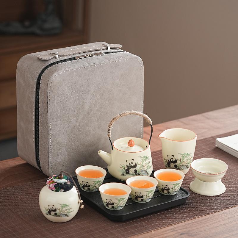 Chinese Guochao Portable Travel Tea Set Premium Gifts Ceramic Kung Fu Teapot Teacup Company Gifts