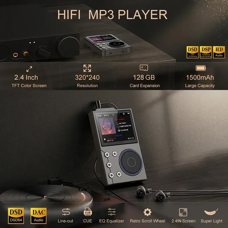 High Quality Zinc Alloy TFT Display MP3 Player Type-c Charging Port with 16GB Memory Up To 256GB Support 20 Languages Switching