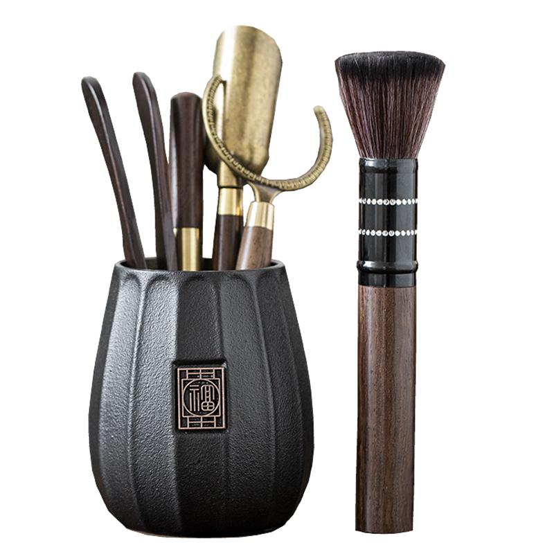 Чайный сервиз из черного сандалового дерева, чайная церемония, костюм для шести джентльменов, принадлежности для заваривания чая, ложка-клипса, чайный сервиз, аксессуары для чайного искусства