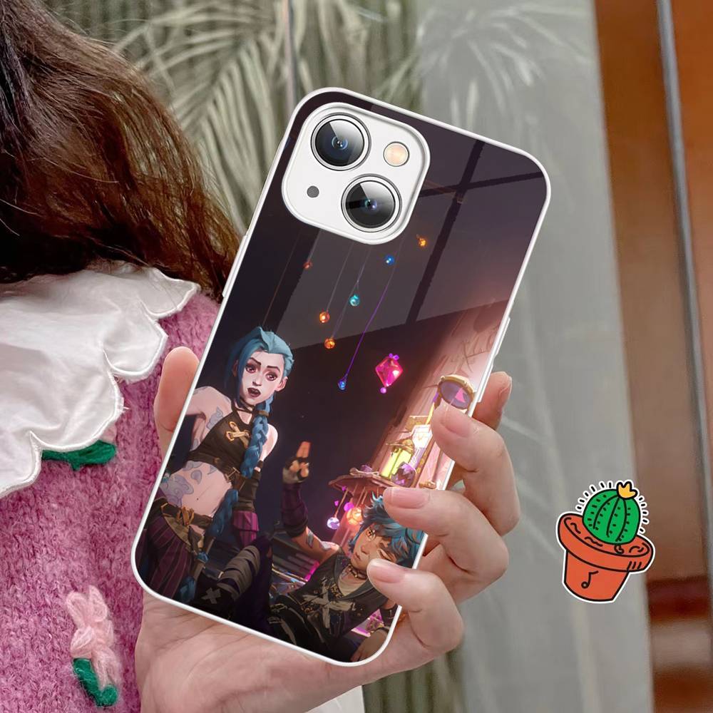 Чехол для телефона с персонажем Джинкс из мультфильма Arcane для iPhone 15 13 12 Mini 11 Pro XS Max X XR 14 Plus, Чехол из закаленного стекла