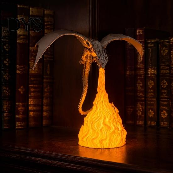 Коллекция на тему драконов, светодиодная лампа с пламенем, 3D-печатный светящийся книжный шкаф-дракон, фэнтезийный теплый световой эффект, уголок для чтения с подсветкой для полки на Хэллоуин