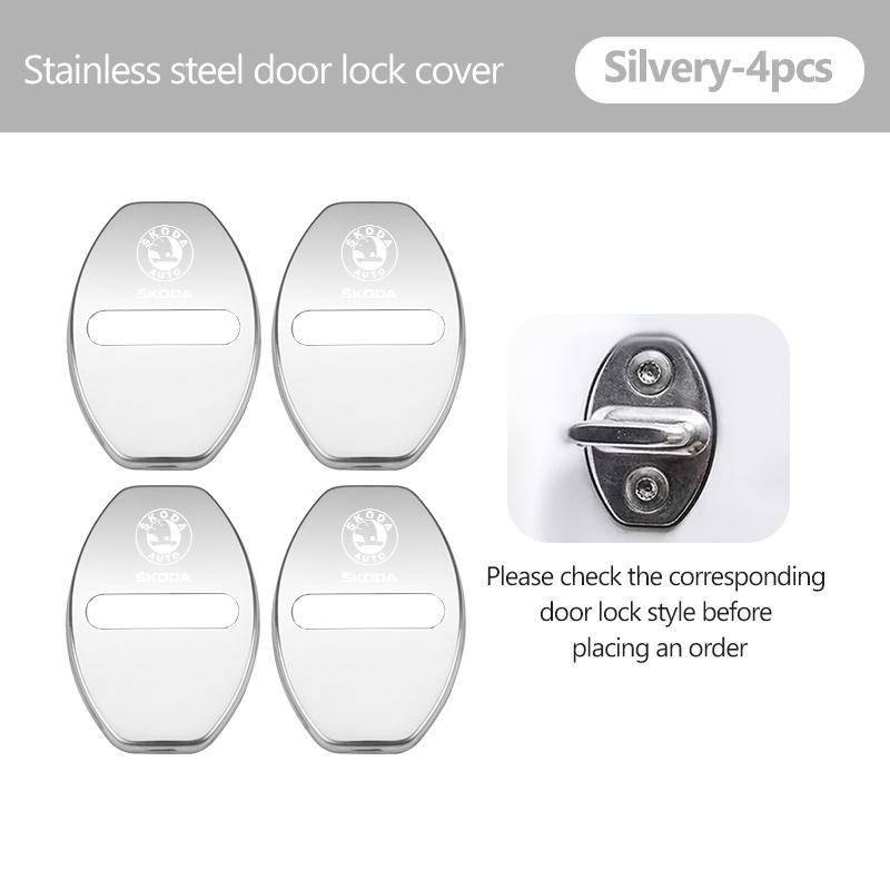 rjhwp8 For Skoda 4Pcs Car Door Lock Covers Auto Decorative Accessories Kodiaq Fabia Kamiq Karoq Octavia 2 3 Rapid Scala