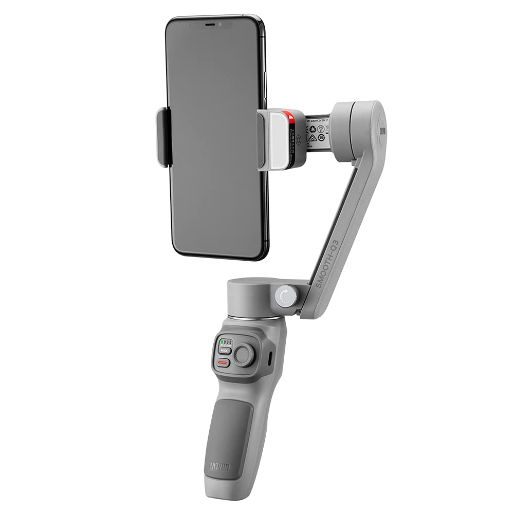 Стандартная гарантия ZHIYUN Смартфонный стабилизатор SMOOTH Q3 COMBO, чехол для переноски, светодиодная подсветка, метод складывания слайдером, легкий вес 340 г, серый 086552