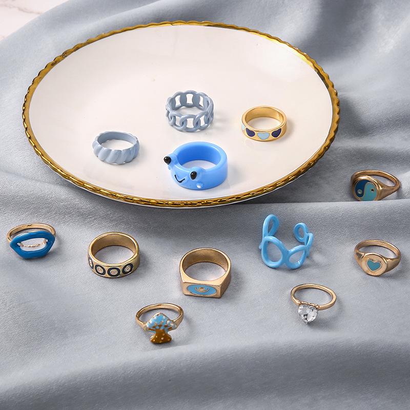 Набор из 12 колец-капельниц для губ в форме сердца и лягушки с дизайном открытой цепи