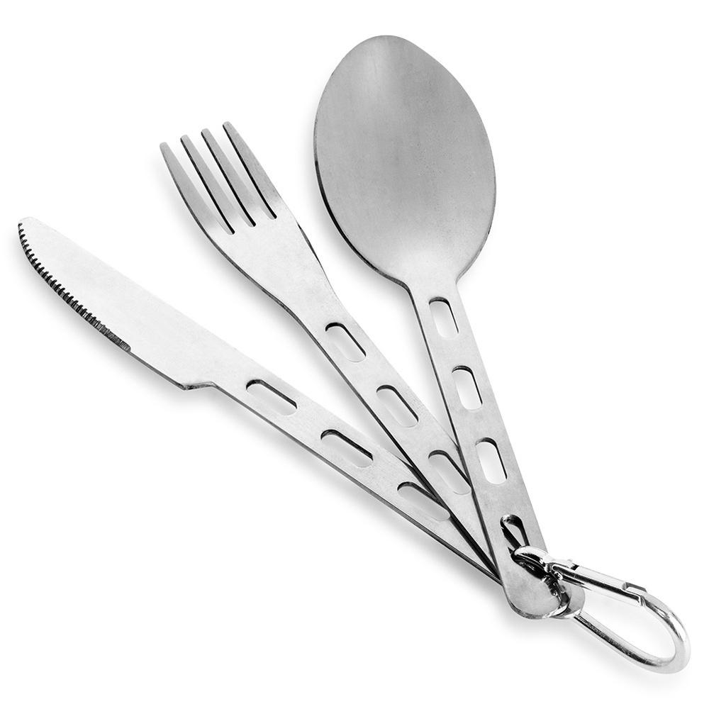 3x Tourist Picnic Travel Cutlery Steel Spoon Knife Fork