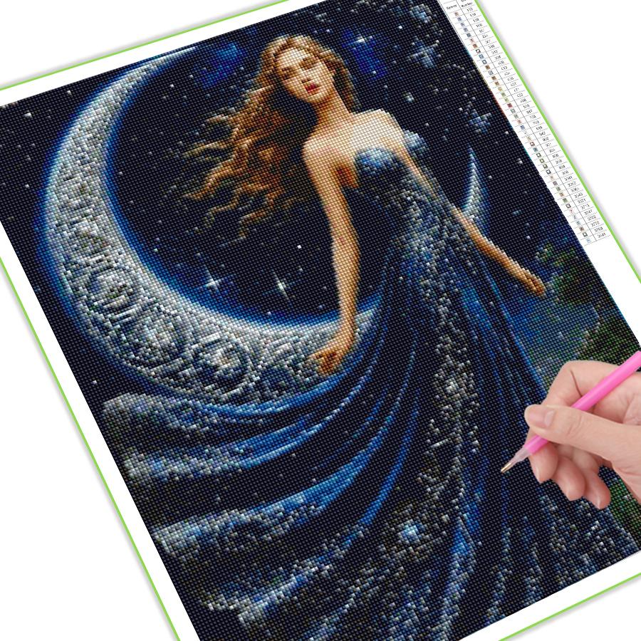 Алмазная Мозаика Новая Коллекция Женщина на Луне DIY Полная Квадратная Круглая Мозаика Стразы Вышивка Крестиком Наборы Декор Стен