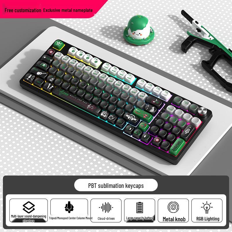 98-клавишная RGB беспроводная Bluetooth механическая клавиатура с тройным режимом - Игровая, для киберспорта и офиса, с настраиваемым экраном