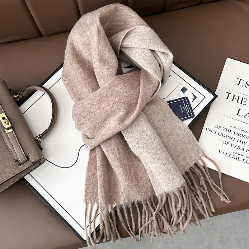 Gradual change color pure scarf women's winter versatile tassel long double-sided color large shawl dual-purpose new