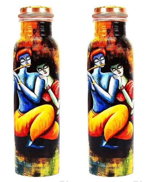 Printed Copper Water Bottle – Pack of 2 | 1 Liter Each | Designer Copper Bottle for Health