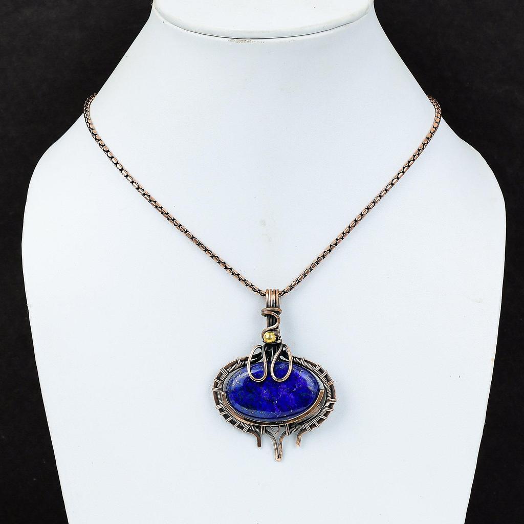 Драгоценный камень лазурит из чистой медной проволоки, обернутый подвеской ручной работы, ювелирное изделие для нее