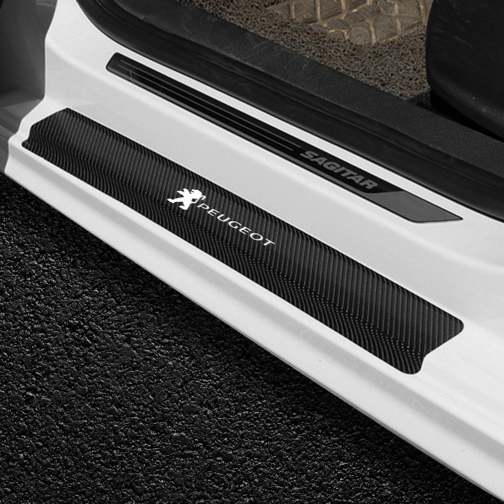 For Peugeot 206 5008 4008 3008 308 508 607 208 1008 4pcs Car Styling Carbon Fiber Auto Door Sill Protector Stickers Center Cover