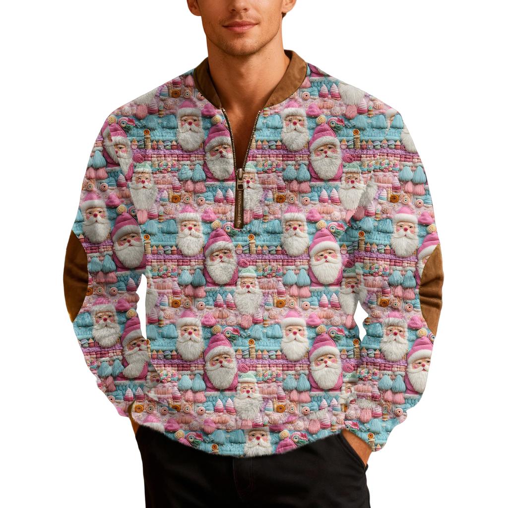 Мужские рождественские толстовки на молнии, рождественские пуловеры с воротником-стойкой