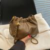 Простая плиссированная сумка подмышкой для женщин, универсальные ретро-сумки в корейском стиле, элегантные сумки через плечо, сумка-ведро на одно плечо с цепочкой-перекидкой