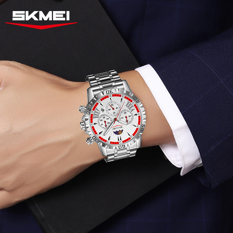 Роскошные золотые часы для мужчин, модные водонепроницаемые мужские наручные часы с фазами Луны, кварцевые мужские часы Relogio Masculino