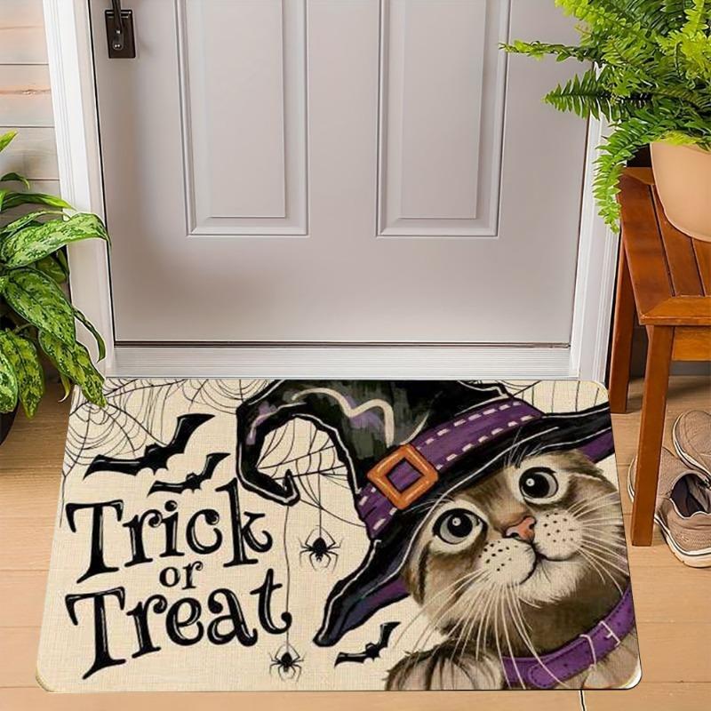 Fun Halloween Cartoon Non-Slip Indoor Carpet Rug Door Mat - Pumpkin Ghost Witch Cat Festive Home Decoration Welcome Mat