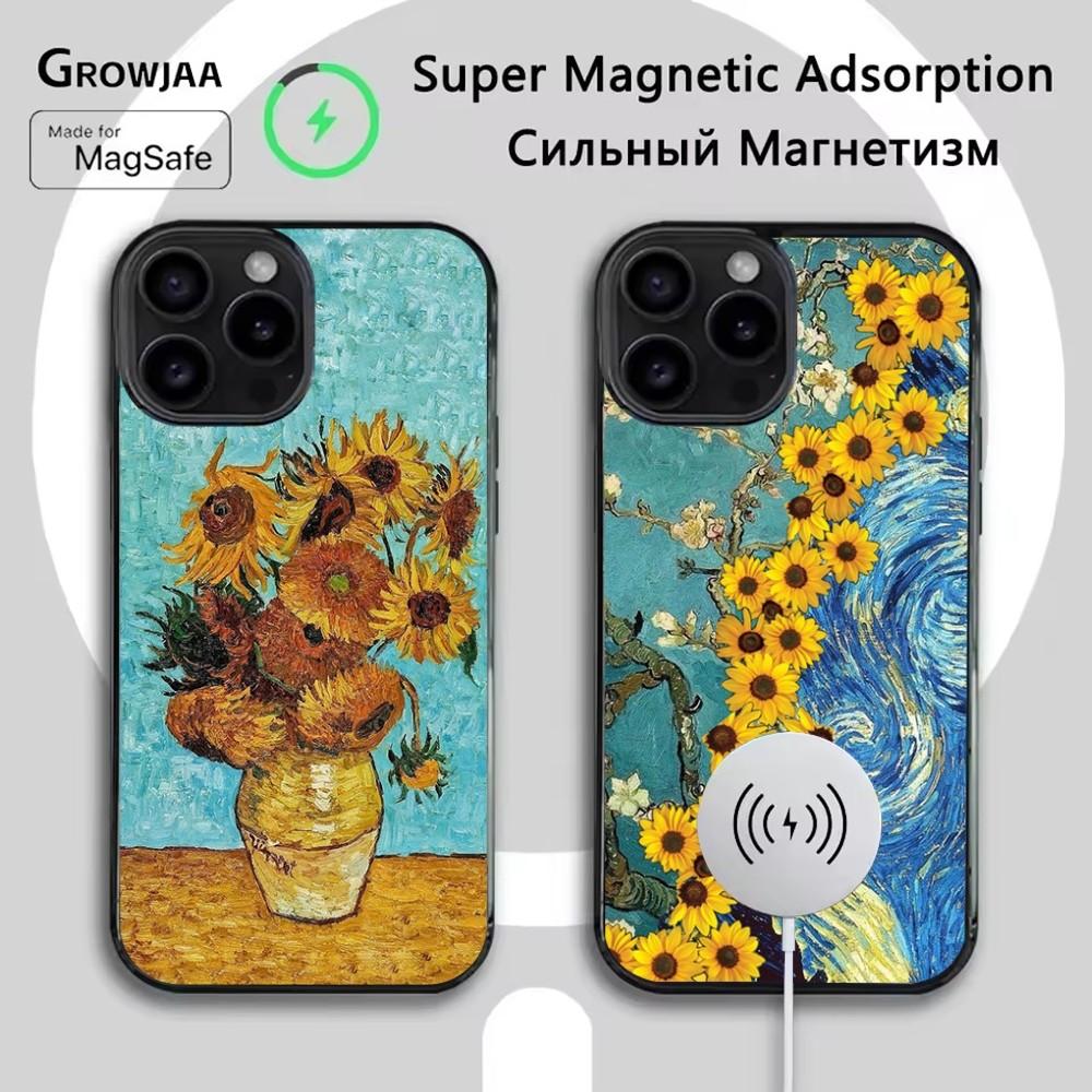 Чехол для телефона с картиной Ван Гога «Подсолнухи» для iPhone 16e, 16, 15, 14, 13, 12, 11, Plus, Pro, Max, Mini, с магнитной беспроводной зарядкой Magsafe