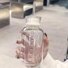 300-750 мл Бутылка для воды с двойной крышкой Высокоборосиликатное стекло Стакан для воды с трубочкой Корейский портативный стакан для молока и сока с отметками времени