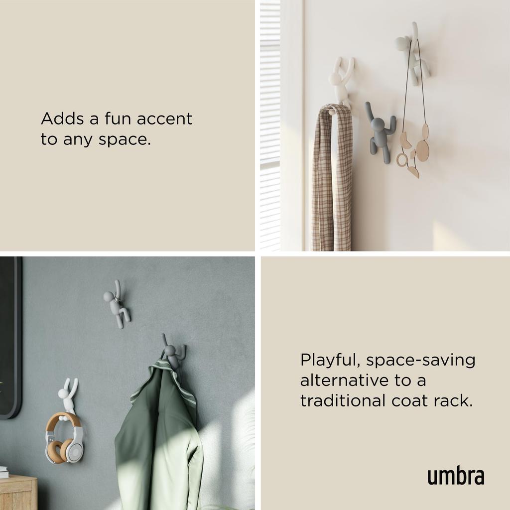 Настенные крючки Umbra BUDDY Серо-пастельные 3 шт. АБС-пластик Грузоподъемность 2 кг