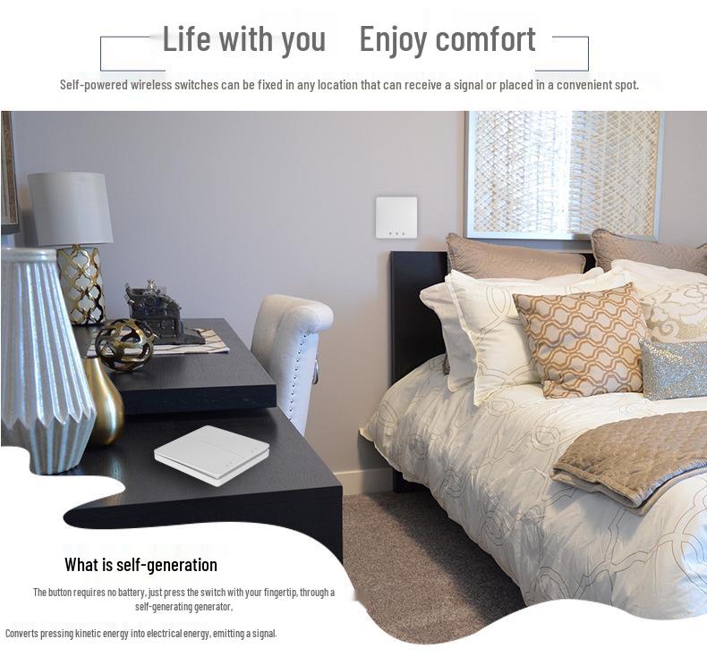 Беспроводной выключатель света с большой кнопкой, самопитанием - Не требует проводки или батареек
