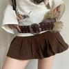 Western Style Y2K Waistband Faux Fur Plush Belt Simple Leather Fur Belt  Daily
