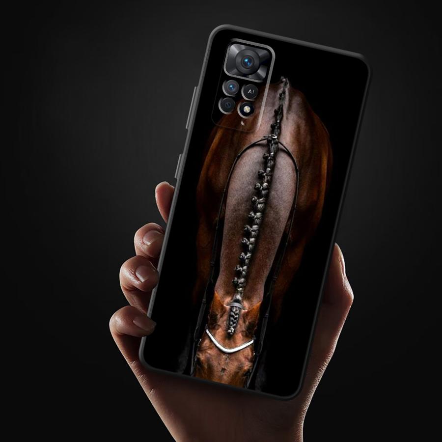 Чехол для Xiaomi Redmi Note 9 10 11 12 Pro 11s 13 14 Pro Plus 10S 12s 9S 7 8 Черный Мягкий Чехол для Телефона Лошадь Животное