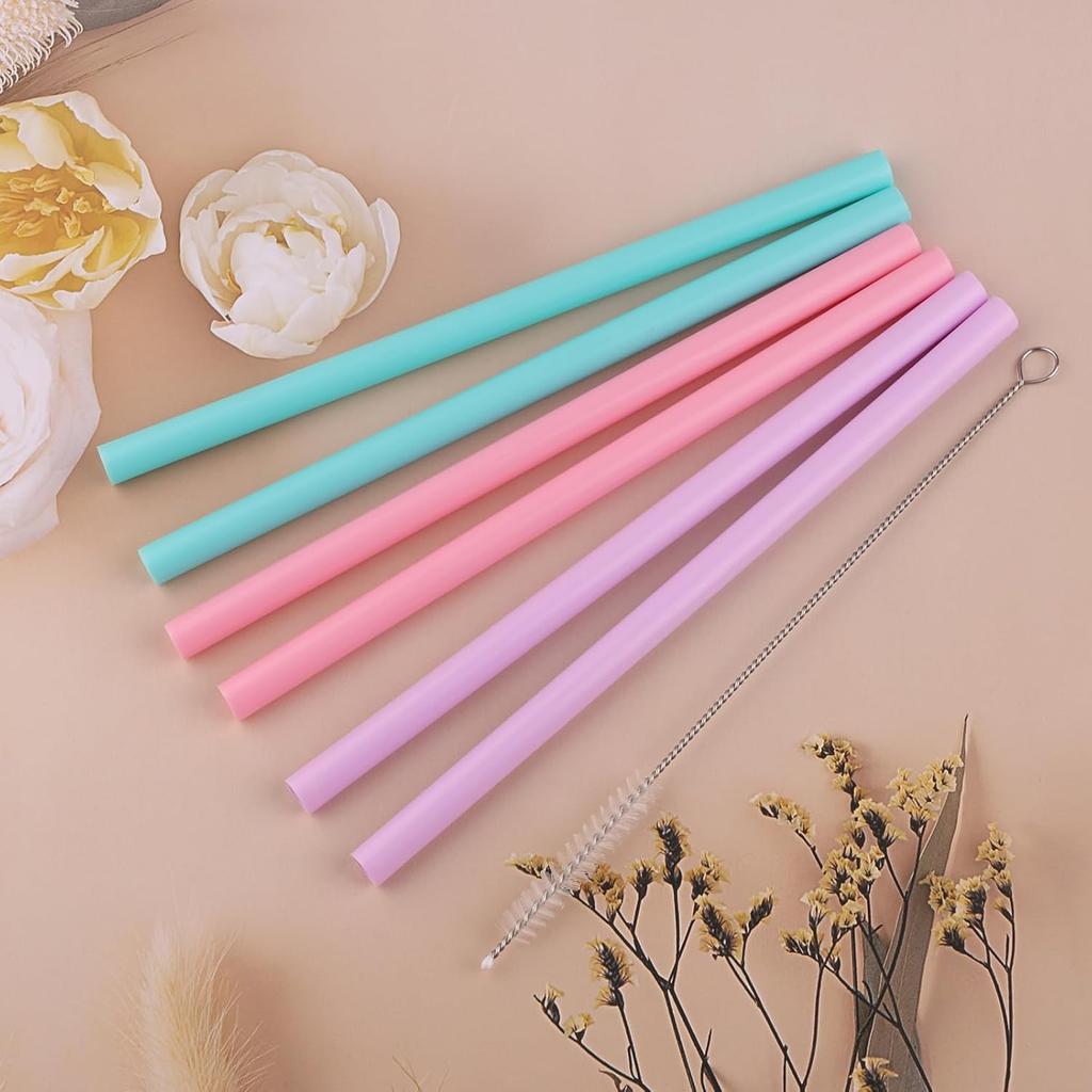 Joshey 6PCS Replacement Straws for Owala FreeSip 24oz & 32oz Water Bottles - Reble Plastic Straws with 1 Cleaning Brush, Travel Tumbler Accessories
