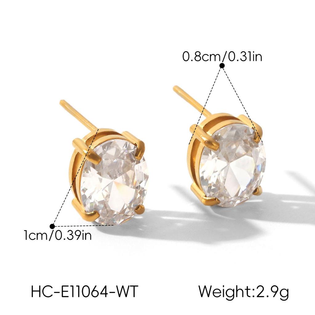 New Zircon Earrings for Women, Fashionable Versatile Studs, 18K Gold, Non-fading Titanium Steel Ear Jewelry Ring