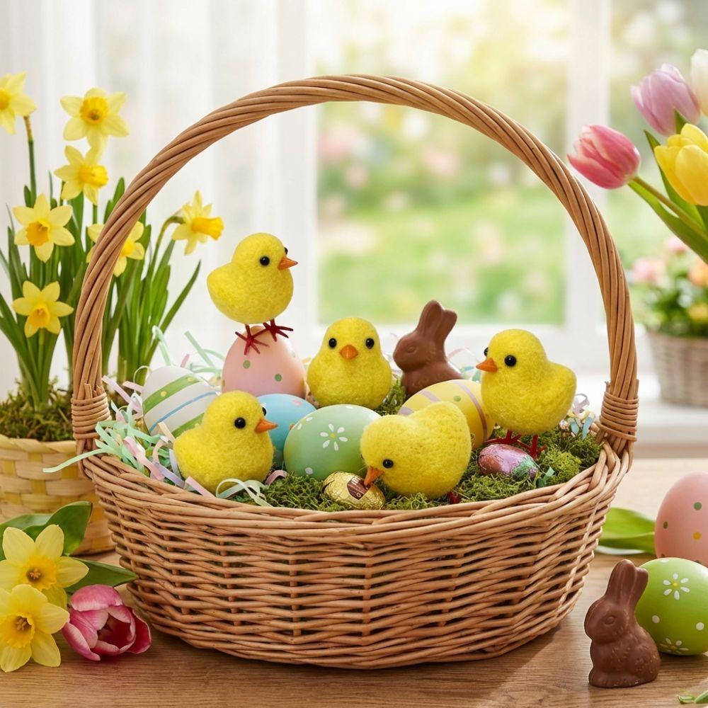 Realistic Easter Chick Figurine Flocking Mini Chicken Toy Cute Plush Chicken Ornament Home Decor