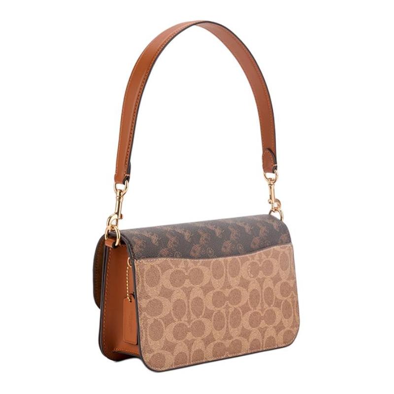 COACH Brynn 23 Carriage Print Faux Leather Crossbody Shoulder Bag Medium Women Truffle and Mixed Colors