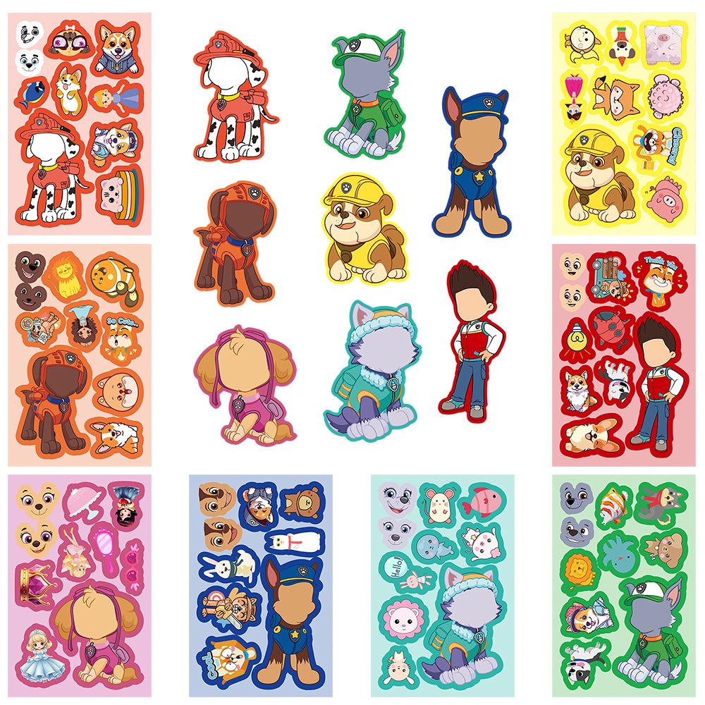 8 Face-changing Stickers of The PAW Patrol, Featuring Puppy-themed DIY Puzzles for Children, Combining Educational Doodling and Cartoon Elements