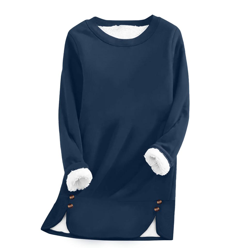 Women's Fashion Solid Color Round Neck Long Sleeve Plush Versatile Warm Bottom Shirt Top