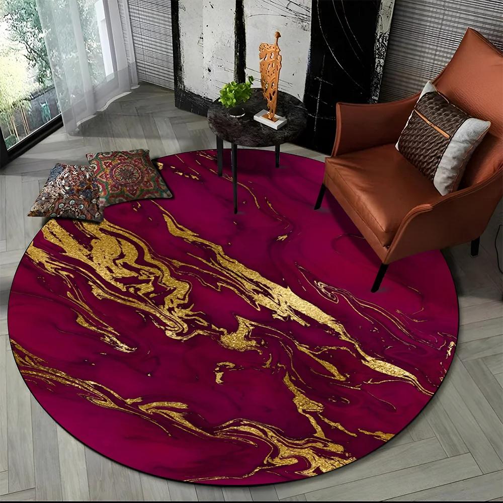 3D Luxurious Colour Marble Blue Green Gold Round Carpet Rug for Living Room Bedroom Child Chair Decor,Pet Area Rug Non-slip Mat