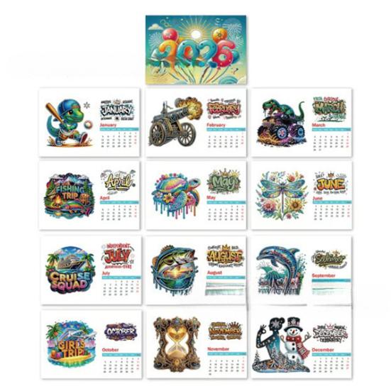 DIY Rhinestone Art Painting Desk Calendar Kit 12-Month Home Office Planner 2026 Practical Sparkling Rhinestone Craft Calendar