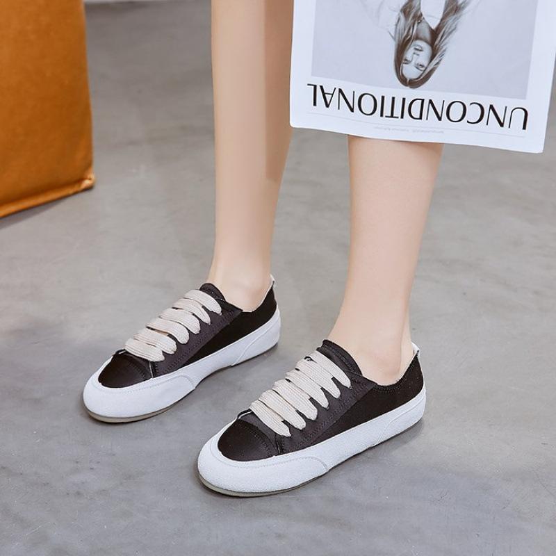 Оптовая продажа летней новой повседневной спортивной обуви женской из атласной ткани на шнуровке с мягкой подошвой на плоской подошве, одинарная обувь, модная женская обувь оптом