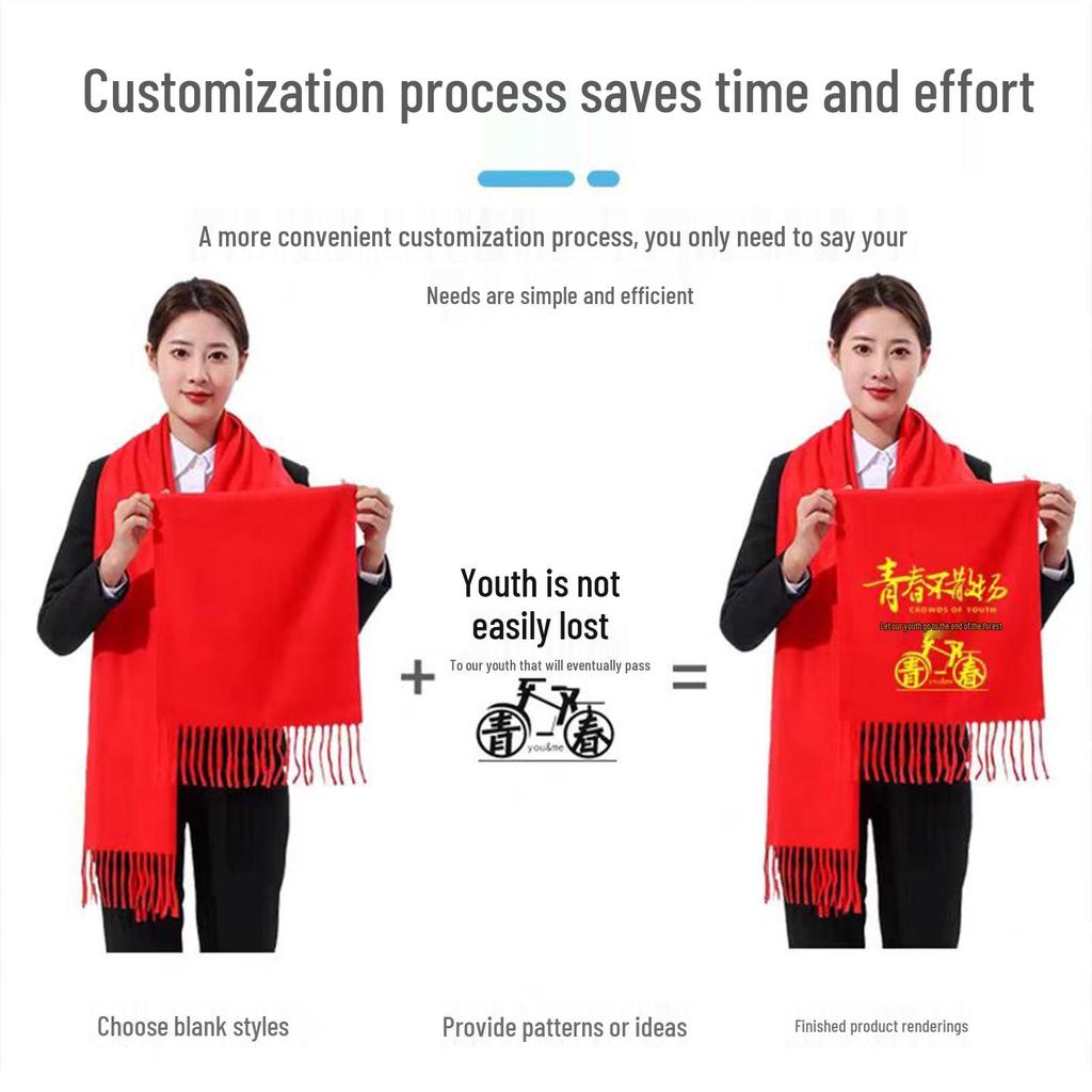 Custom Embroidered Red Scarf for Annual Meeting and Celebration Events