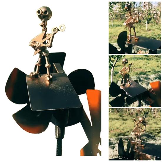 Садовый гитарист Ветряная мельница Металлическая ручная работа Рок-гитарист Скульптура Музыкант Человек Ветряная вертушка