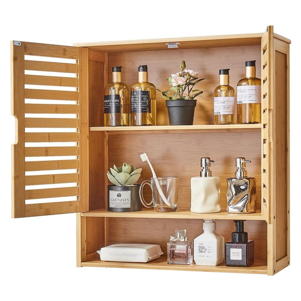 Bathroom Wall Cabinet, 2 Doors and Adjustable Shelf, Over the Toilet Storage Medicine Cabinet Wall Mounted, Hanging Organizer with Shelves and Open