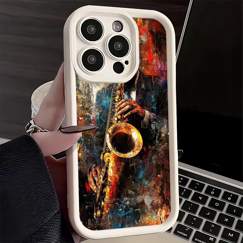 Чехол для телефона iPhone 17 Air 16E 15 16 Pro Max Саксофон Музыкальный инструмент Обложка 14 Plus 13 12 Mini Мягкий силиконовый Fundas