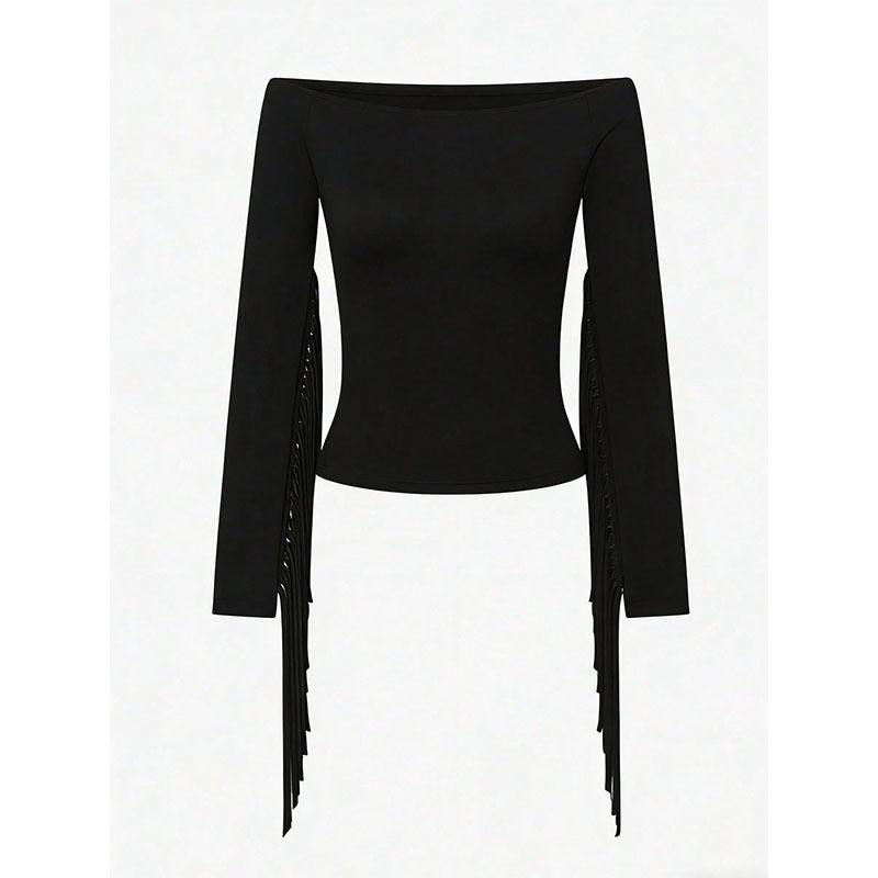 2026 Women's Fashion Tassel One-Shoulder T-Shirt with European and American Ethnic Style