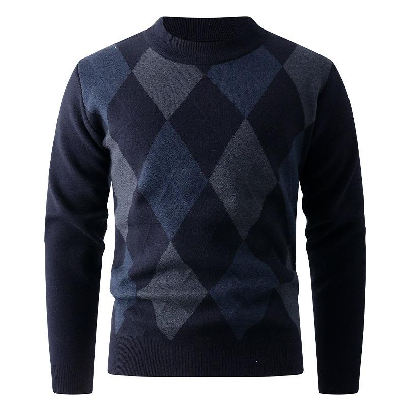 Men S Diamond Pattern Crew Neck Pullover Knit Sweater