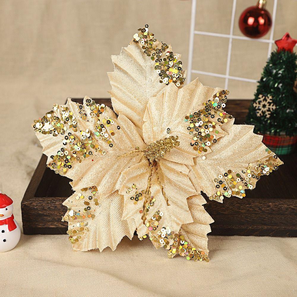 Shiny Simulated Sequined Flower Unique Xmas Tree Accessories Artificial Christmas Flowers Wedding