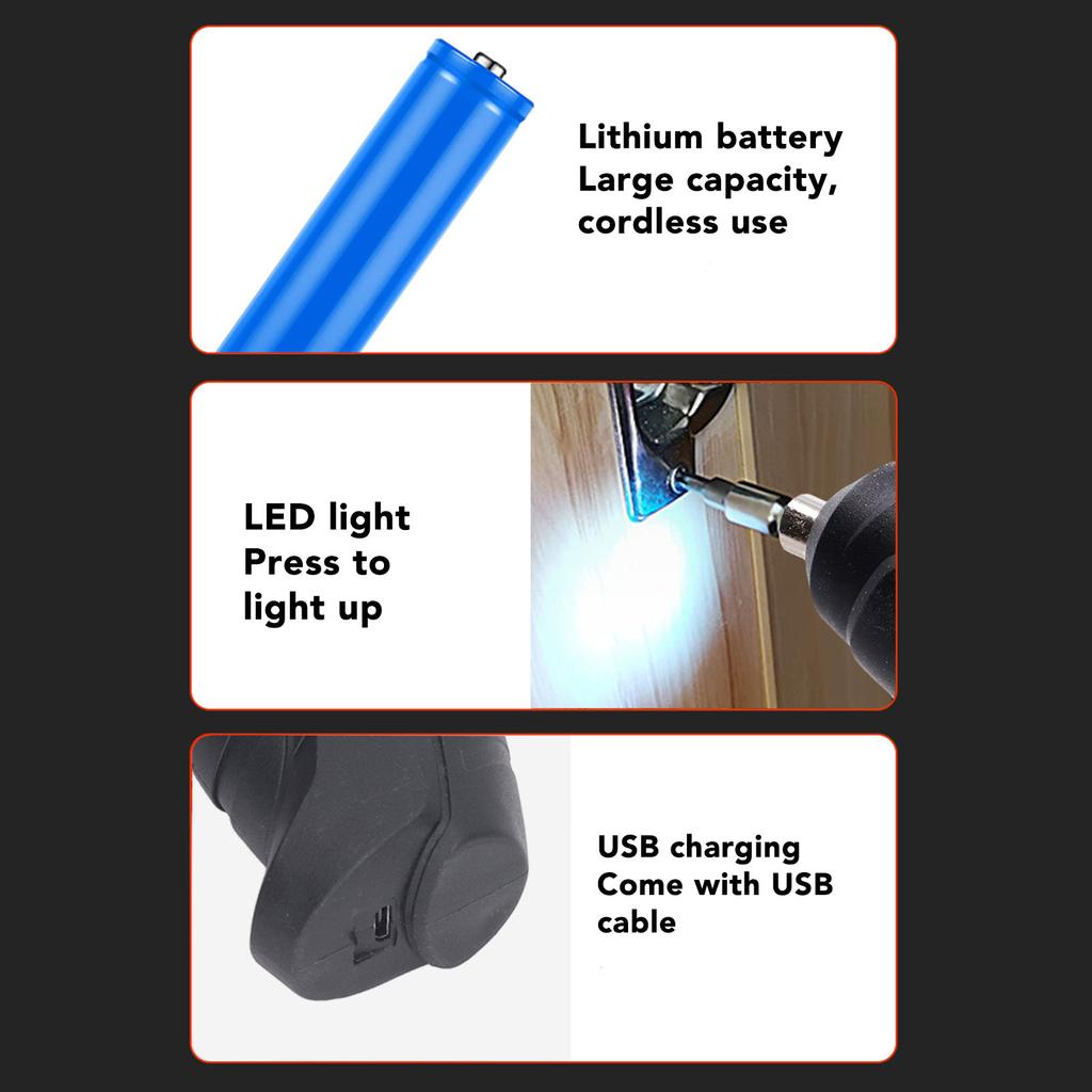 Electric Drill Set USB Rechargeable Cordless Head Light One Button Reverse Magnetic Connector Heat Dissipation with Accessories