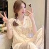 Elegant Flowers Print Three-piece Pajamas for Women Simulated Silk Classic Female Casual Lounge New Spring Lady Sleepwear