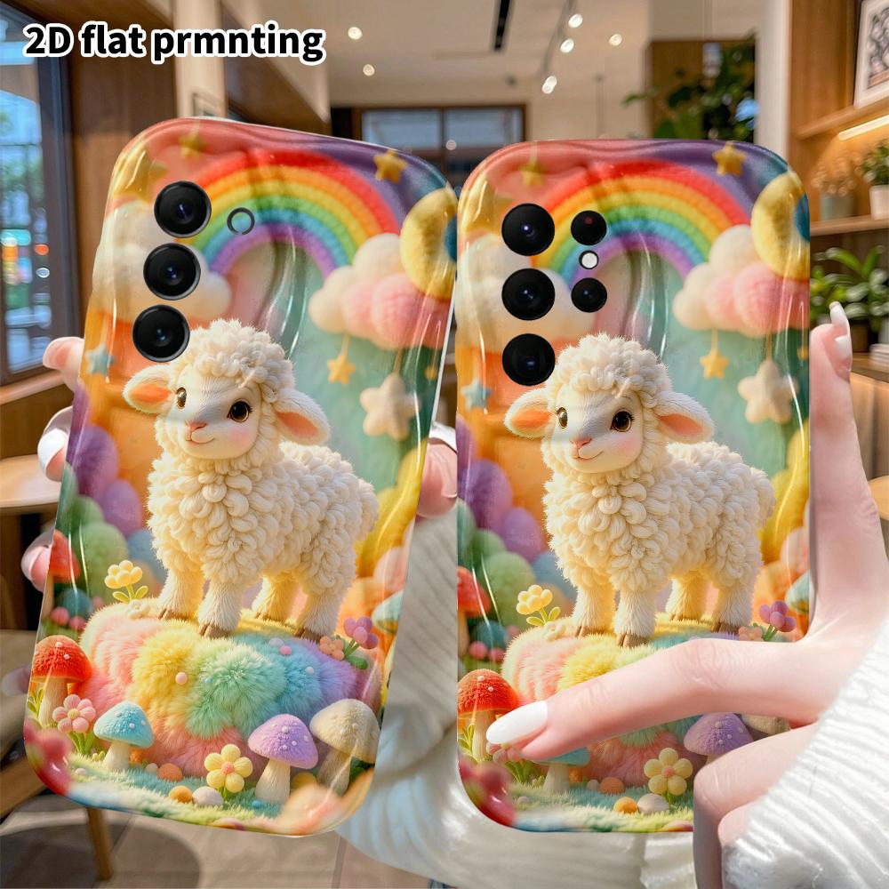 Phone Case: 2D flat, suitable for Samsung Galaxy A34 A35 M05 M06 S20 S22 S21 FE Plus 5G, rainbow cloud little sheep, perfect Christmas and Halloween h