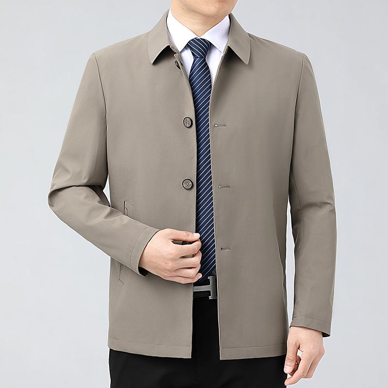 Мужское пальто из шелка тутового цвета с лацканами, весенние и осенние топы, высококачественные свободные повседневные куртки для мужчин среднего и пожилого возраста