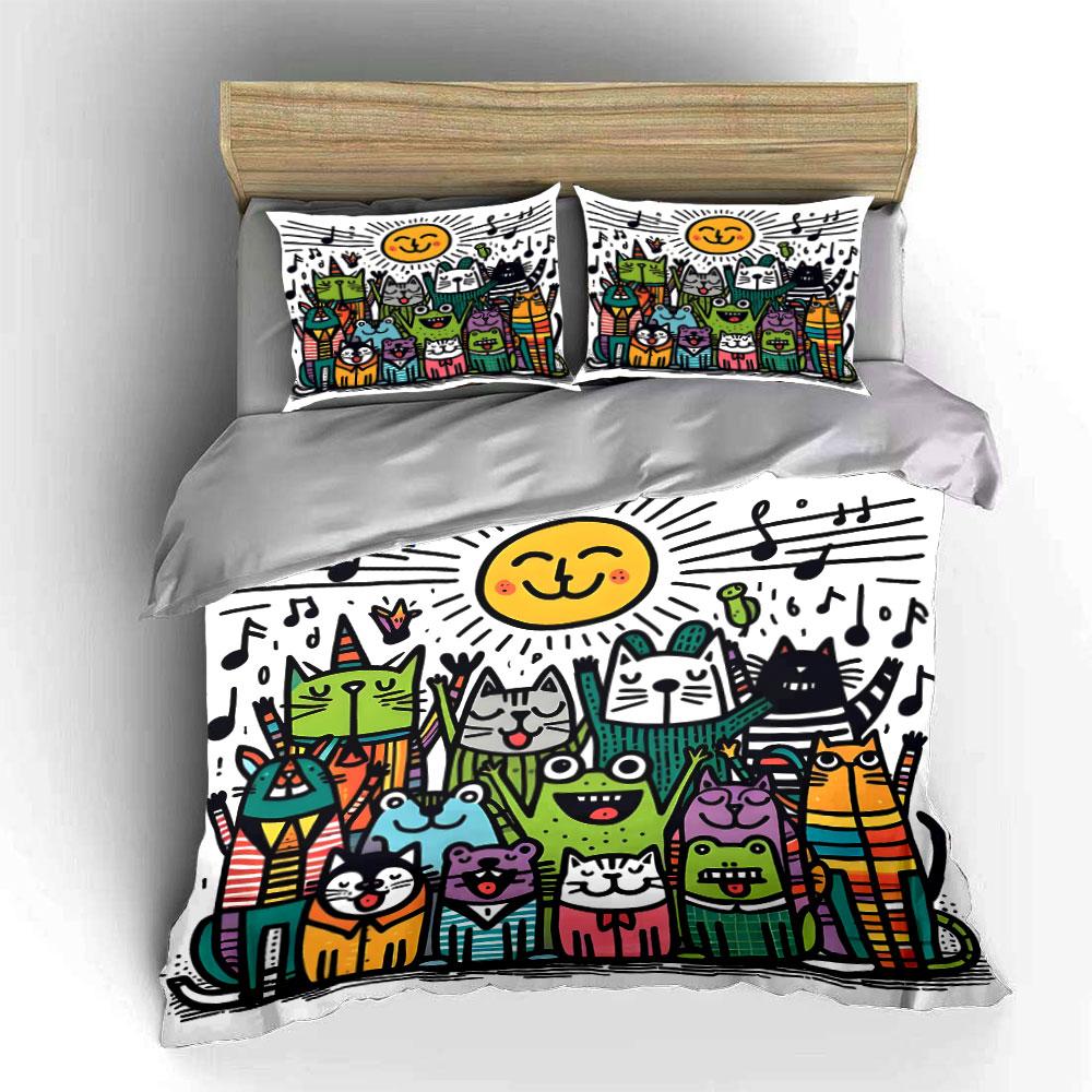 Cheerful animal choir under sunshine Print Bedding Set 1 Duvet Cover 2 Pillowcases for Adult and Children Luxury Gift