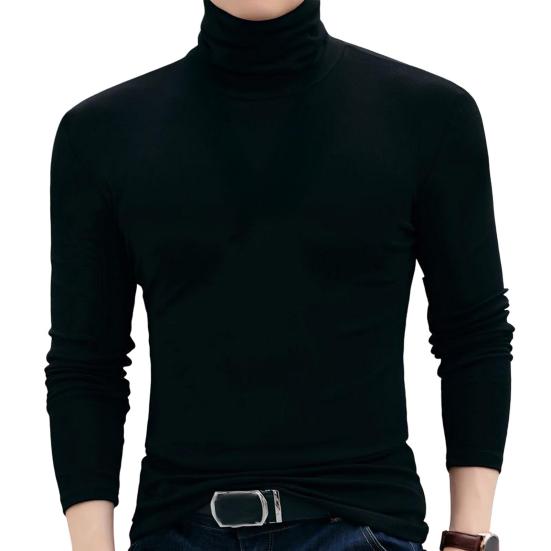Men Turtleneck Top Long Sleeve Base Shirt Slim Fit Pullover Casual Warm Tee for Fall Winter Daily Wear Home Office