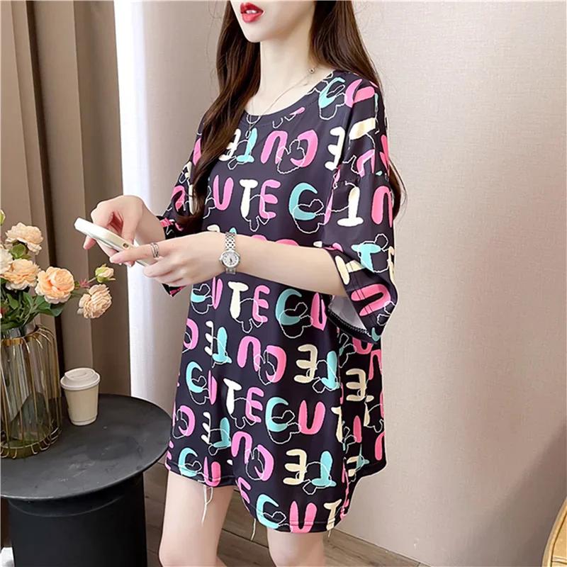 Летняя винтажная футболка с принтом Мода Женская Оверсайз Графические Длинные Футболки Y2k Топы Харадзюку хип-хоп Уличная одежда молодежная