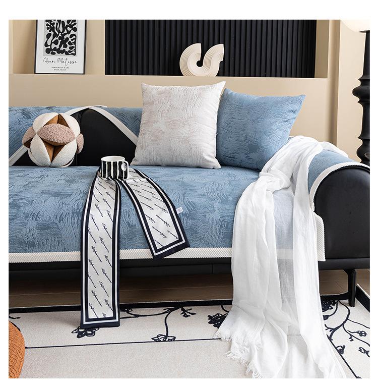 Chenille Sofa Mat Texture Pattern Solid Color Sofa Cover Anti Slip Couch Cover Home Living Room White Border Decor Couch Cover